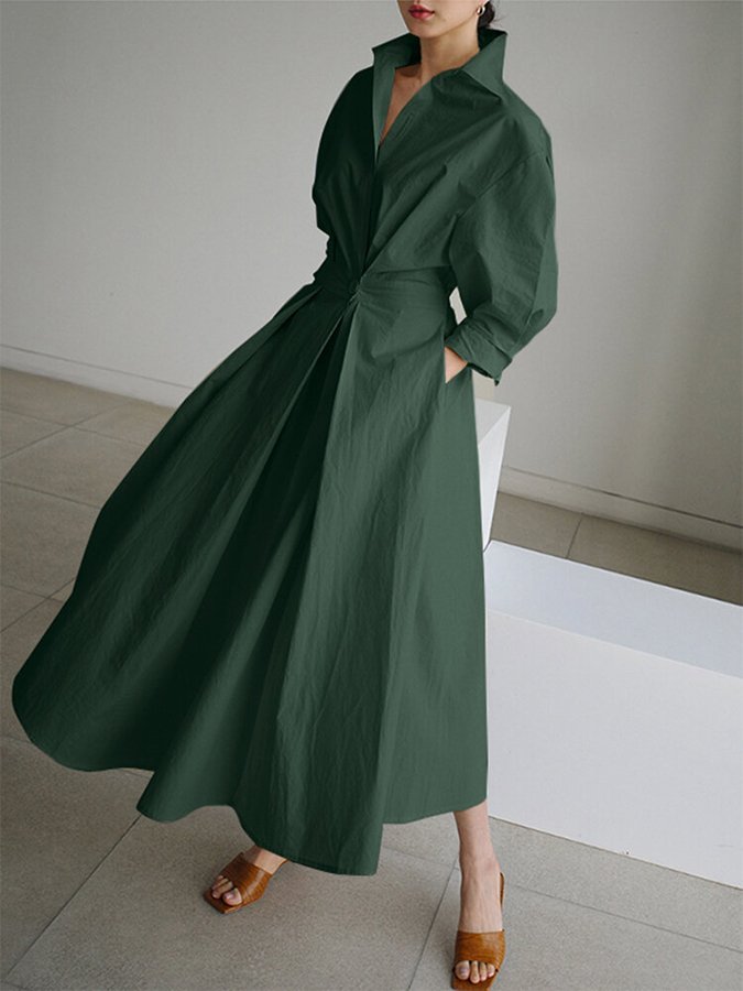 Cora Women's Maxi Dress | Collared Design with Pockets 7