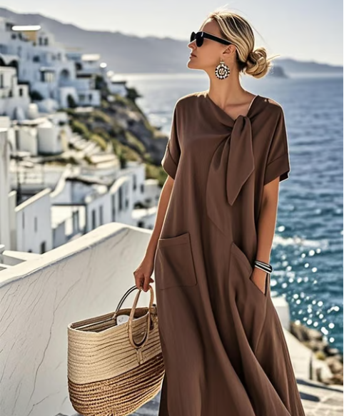 Luna Women's Maxi Dress | Tie Neck Detail, Casual Summer Style 4