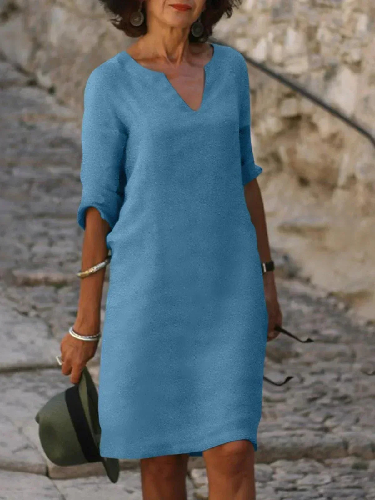 Mira Women's Mini Dress | V-Neck, Relaxed Fit, Below-Knee Length 9