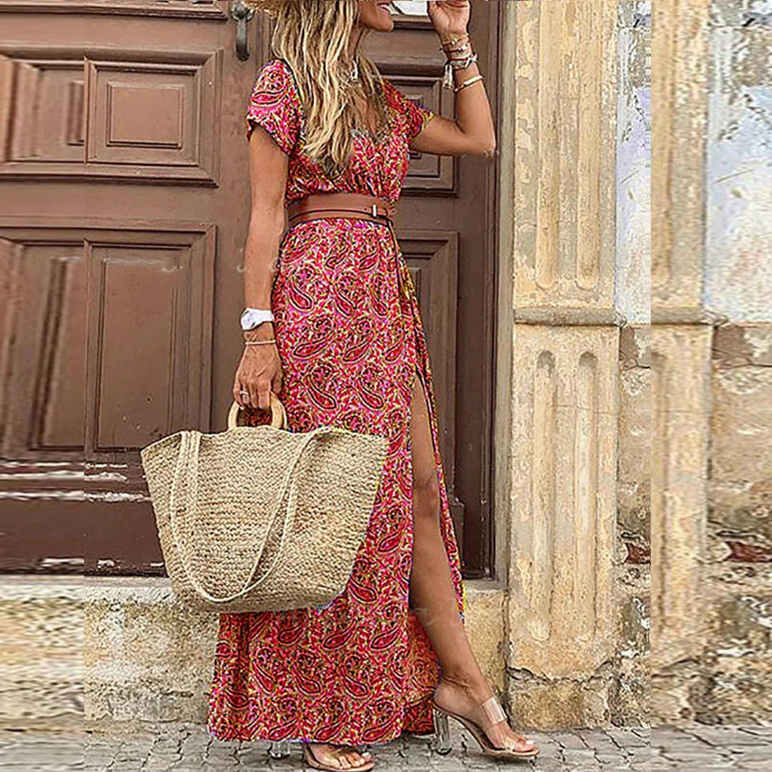 Bella Women's Maxi Dress | Boho V-Neck with Belt, Summer Style 3