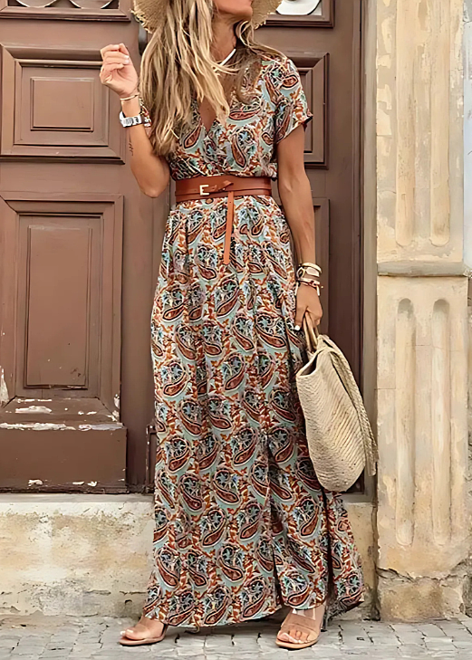 Bella Women's Maxi Dress | Boho V-Neck with Belt, Summer Style 4