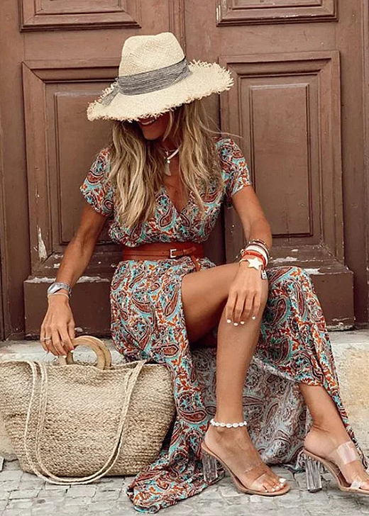 Bella Women's Maxi Dress | Boho V-Neck with Belt, Summer Style 6
