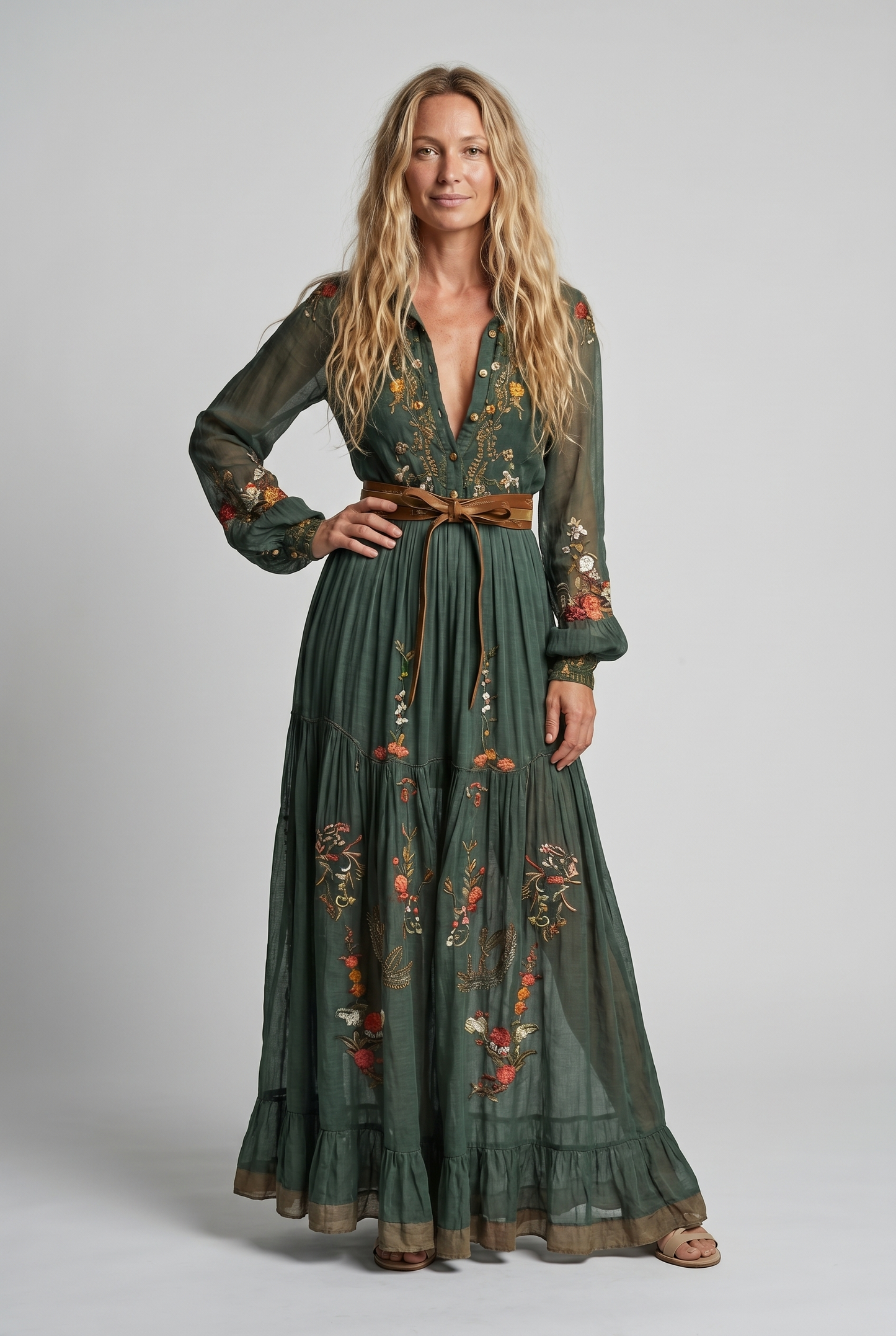 Bella Women's Maxi Dress | Embroidered V Neck, Bohemian Style, Plus Size Available 1