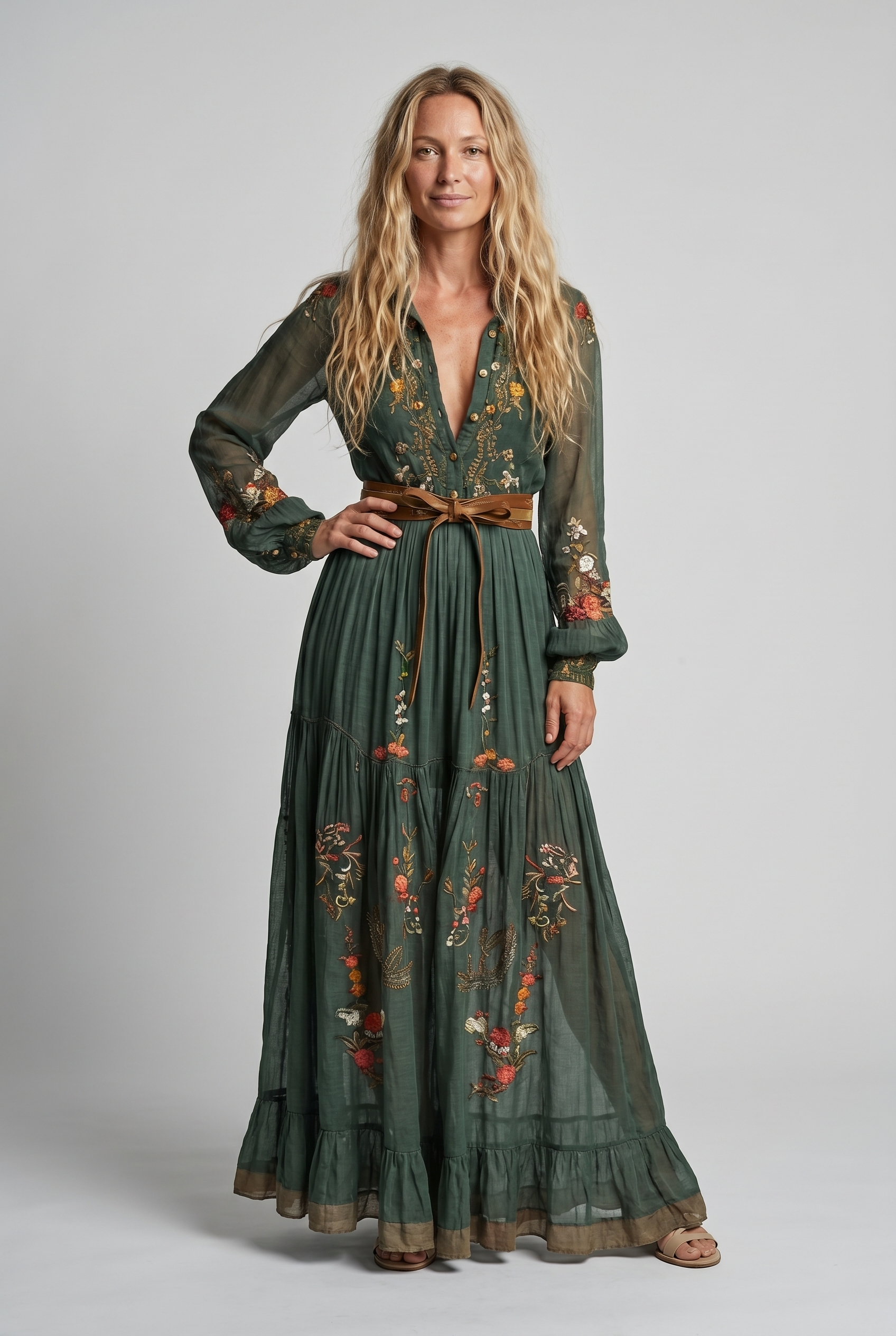 Bella Women's Maxi Dress | Embroidered V Neck, Bohemian Style, Plus Size Available 1
