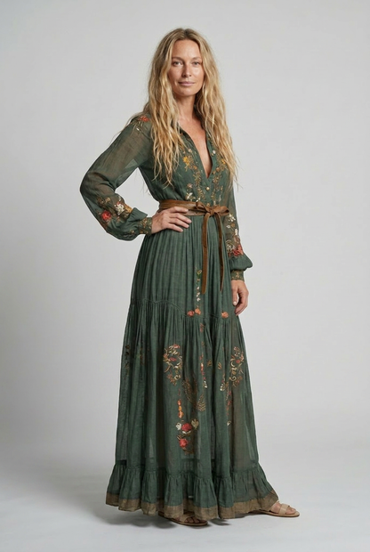 Bella Women's Maxi Dress | Embroidered V Neck, Bohemian Style, Plus Size Available 2