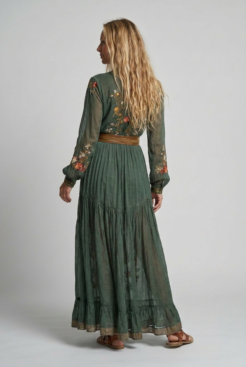 Bella Women's Maxi Dress | Embroidered V Neck, Bohemian Style, Plus Size Available 3
