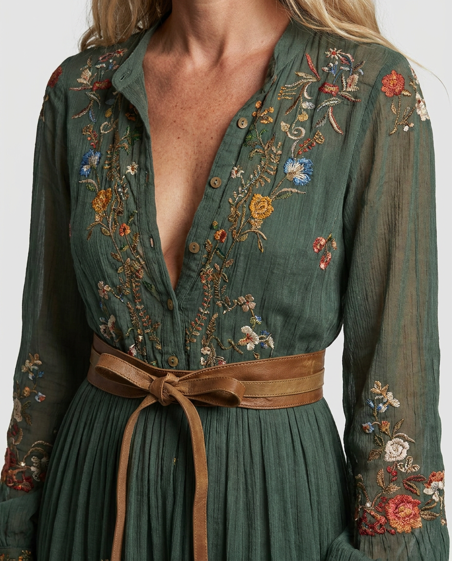 Bella Women's Maxi Dress | Embroidered V Neck, Bohemian Style, Plus Size Available 4