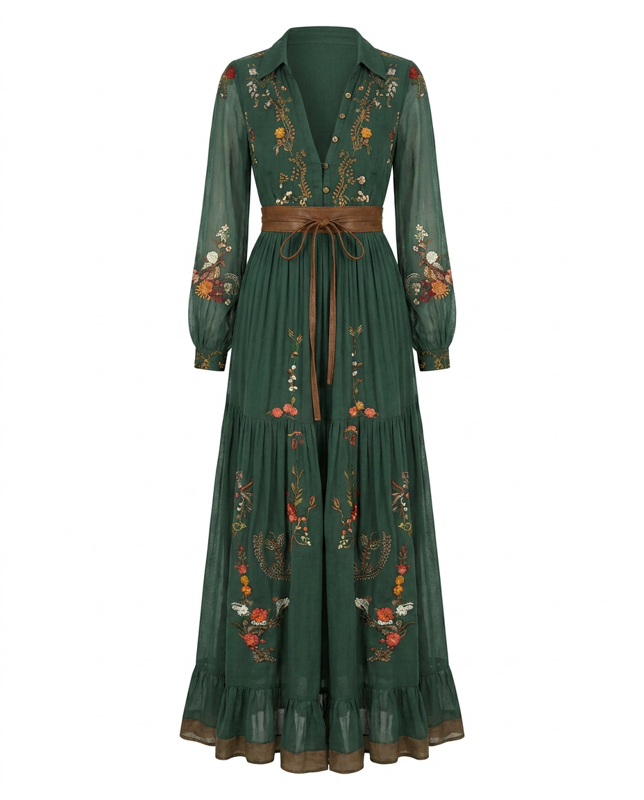 Bella Women's Maxi Dress | Embroidered V Neck, Bohemian Style, Plus Size Available 5