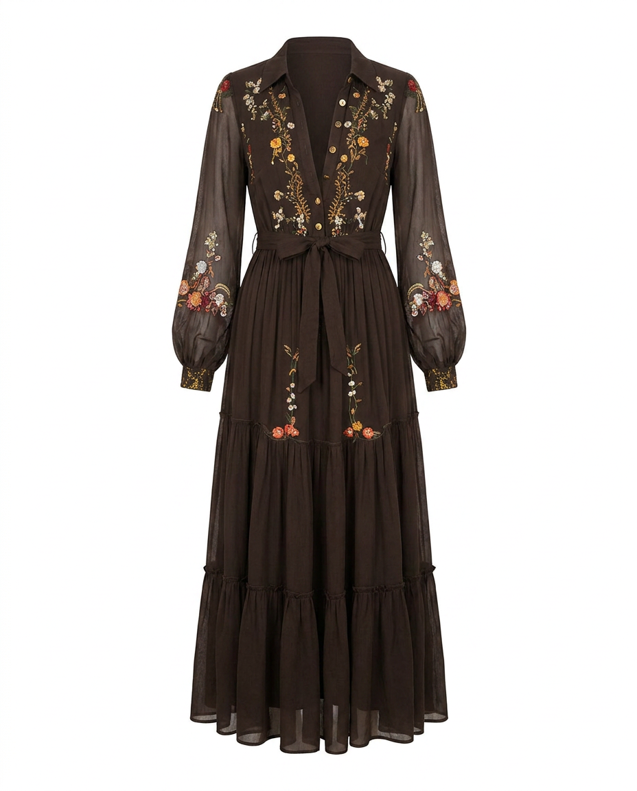 Bella Women's Maxi Dress | Embroidered V Neck, Bohemian Style, Plus Size Available 6