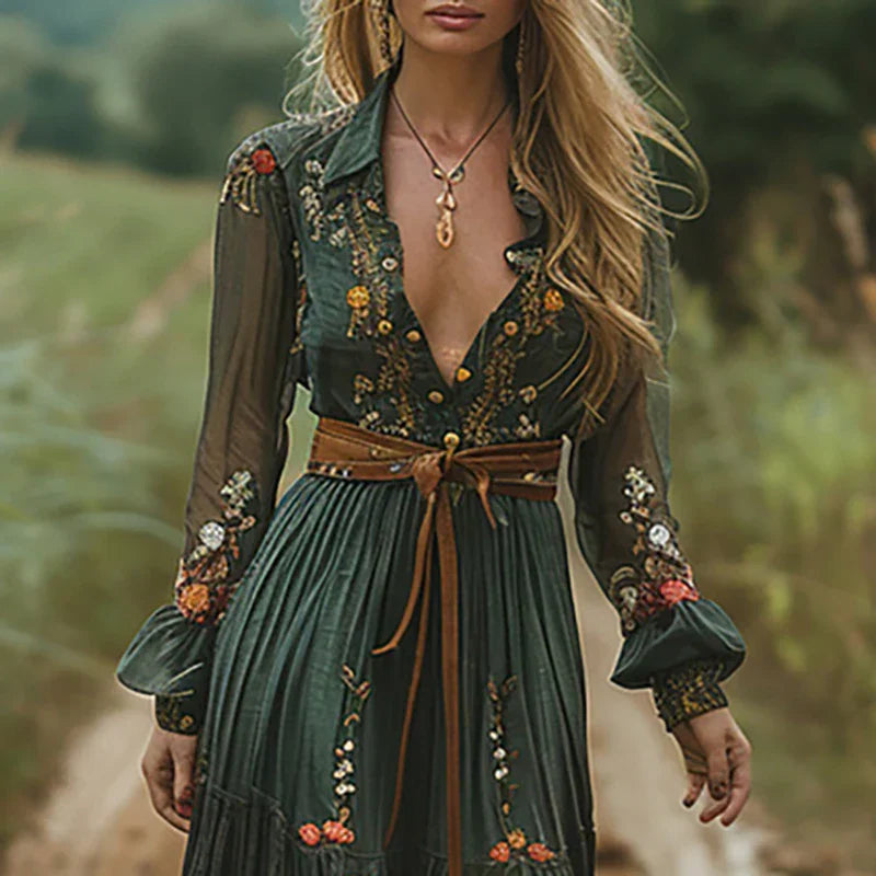 Bella Women's Maxi Dress | Embroidered V Neck, Bohemian Style, Plus Size Available 7