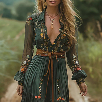 Bella Women's Maxi Dress | Embroidered V Neck, Bohemian Style, Plus Size Available 7