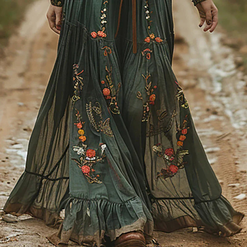 Bella Women's Maxi Dress | Embroidered V Neck, Bohemian Style, Plus Size Available 8