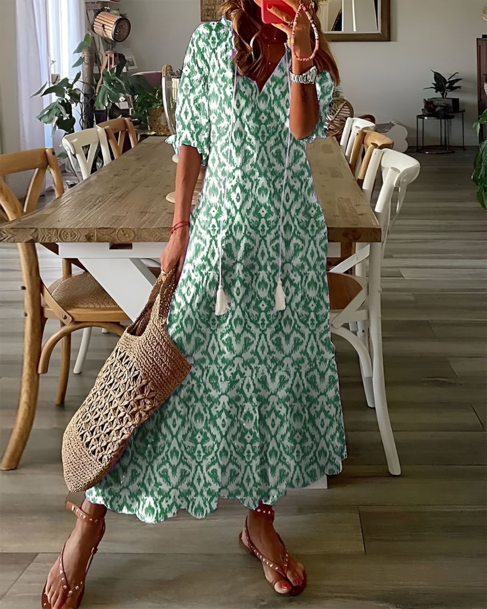 Bella Women's Maxi Dress | V-Neck Bohemian Style, Relaxed Fit 1