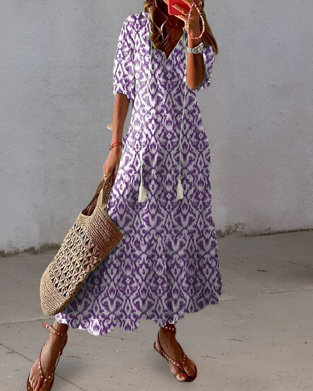 Bella Women's Maxi Dress | V-Neck Bohemian Style, Relaxed Fit 2