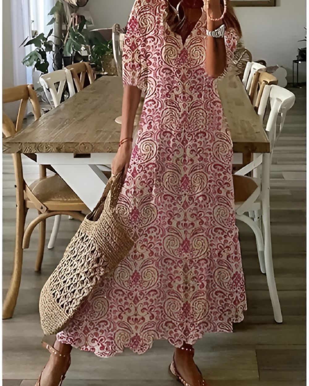 Bella Women's Maxi Dress | V-Neck Bohemian Style, Relaxed Fit 4