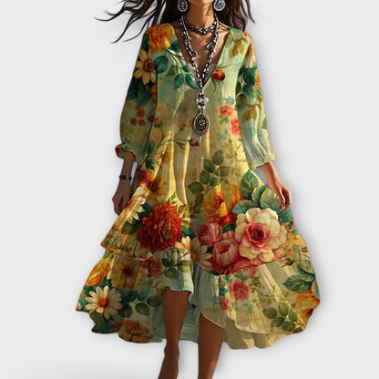 Bella Women's Summer Dress | Floral Print, V-Neck, 3/4 Sleeve 0