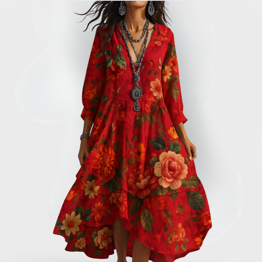 Bella Women's Summer Dress | Floral Print, V-Neck, 3/4 Sleeve 1