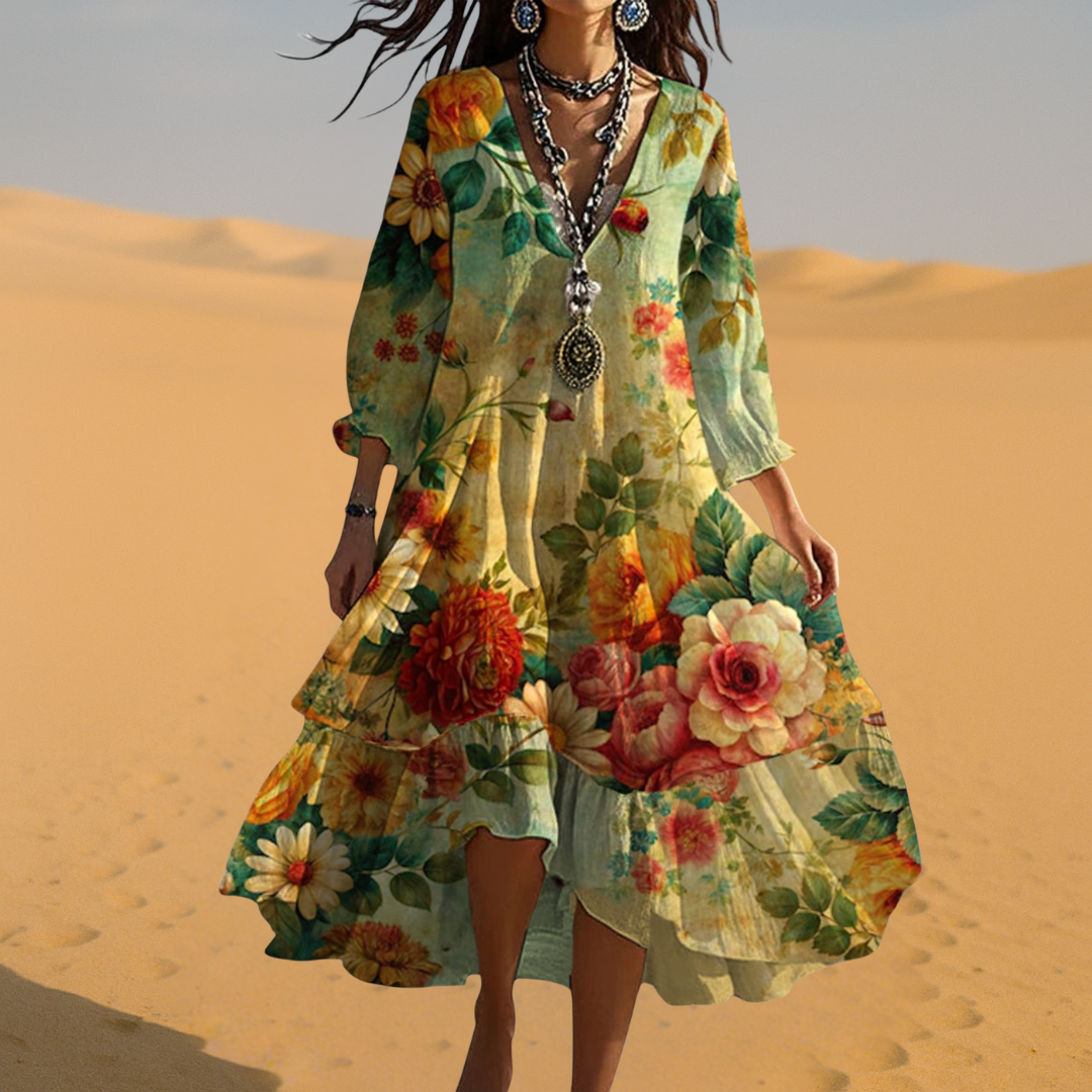 Bella Women's Summer Dress | Floral Print, V-Neck, 3/4 Sleeve 2