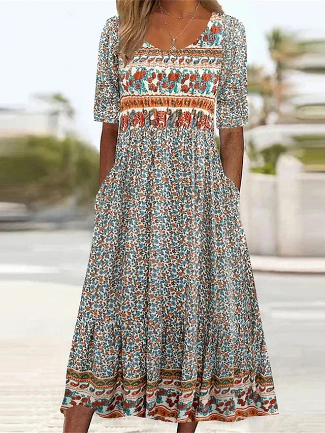 Bella Women's Summer Midi Dress | Bohemian Print, Flattering Fit, Plus Size Available 0