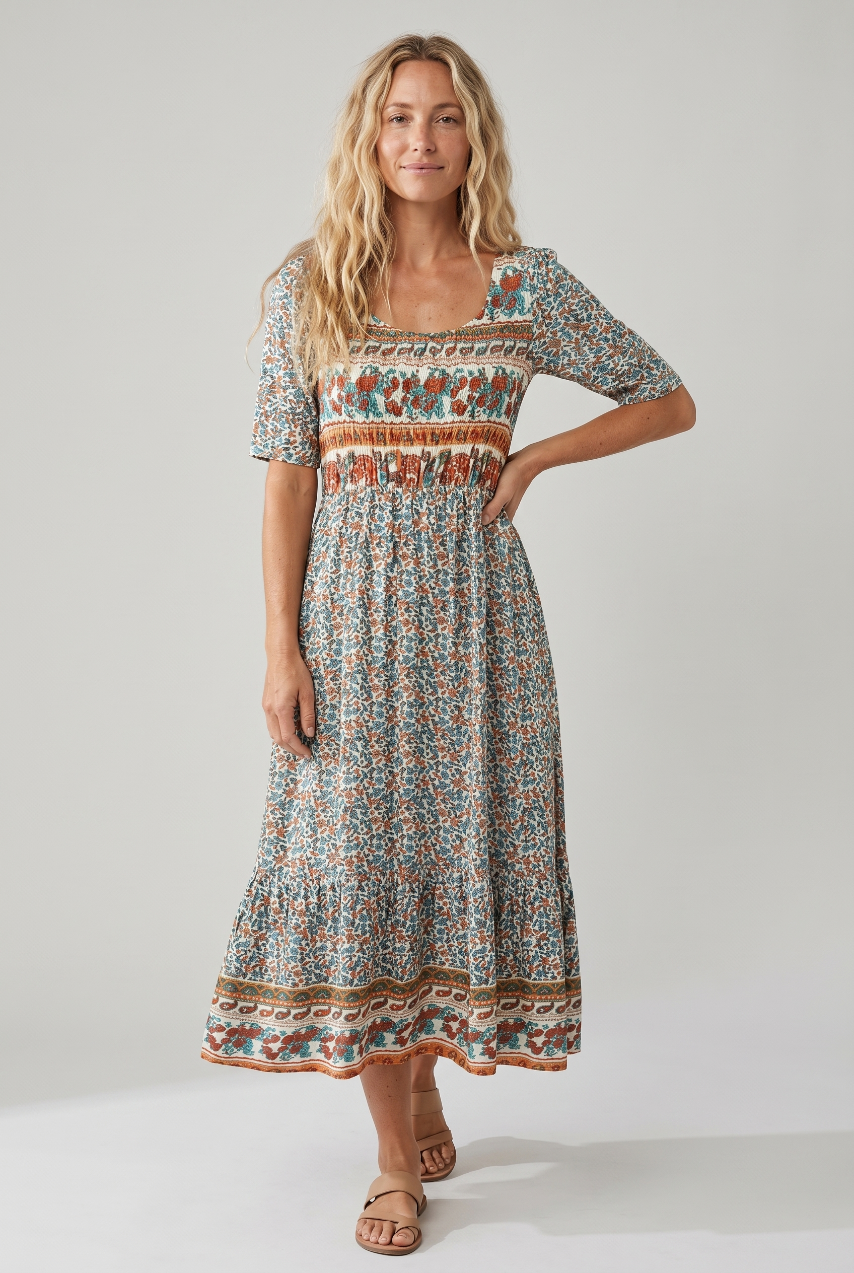 Bella Women's Summer Midi Dress | Bohemian Print, Flattering Fit, Plus Size Available 1