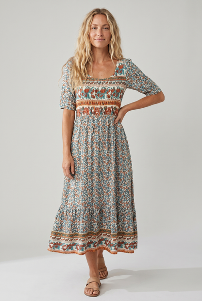 Bella Women's Summer Midi Dress | Bohemian Print, Flattering Fit, Plus Size Available 1