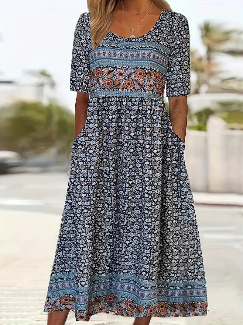 Bella Women's Summer Midi Dress | Bohemian Print, Flattering Fit, Plus Size Available 10