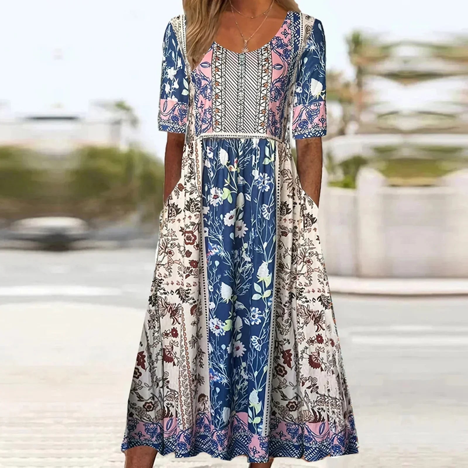 Bella Women's Summer Midi Dress | Bohemian Print, Flattering Fit, Plus Size Available 11