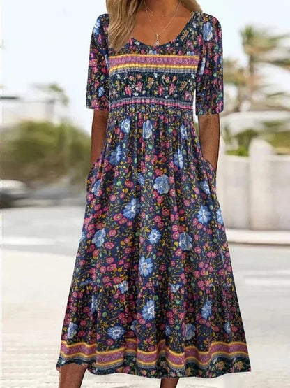 Bella Women's Summer Midi Dress | Bohemian Print, Flattering Fit, Plus Size Available 12