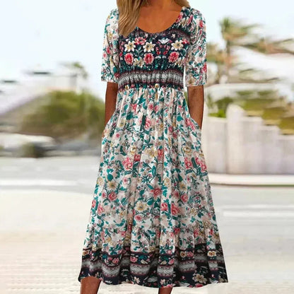 Bella Women's Summer Midi Dress | Bohemian Print, Flattering Fit, Plus Size Available 13