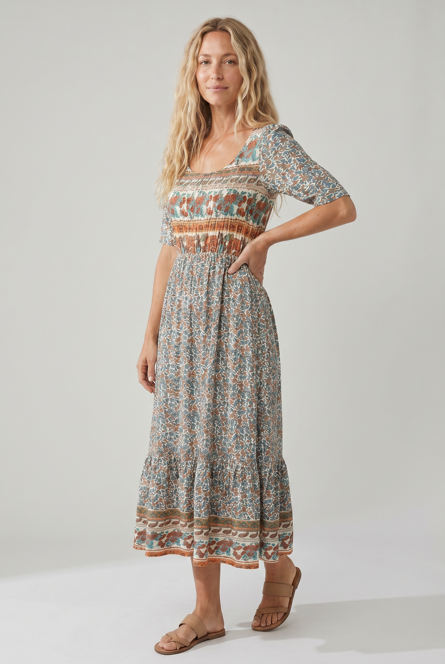 Bella Women's Summer Midi Dress | Bohemian Print, Flattering Fit, Plus Size Available 2
