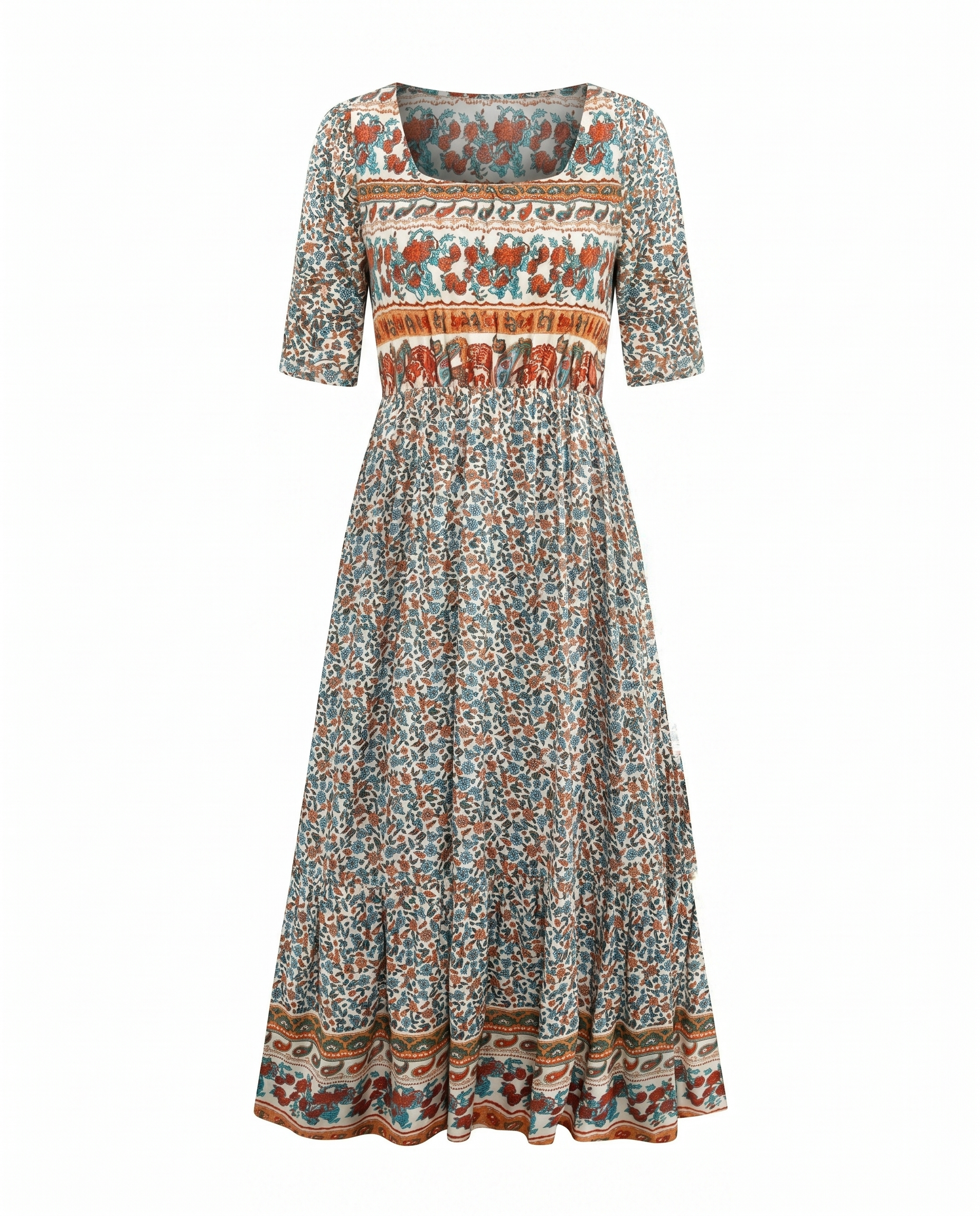 Bella Women's Summer Midi Dress | Bohemian Print, Flattering Fit, Plus Size Available 5