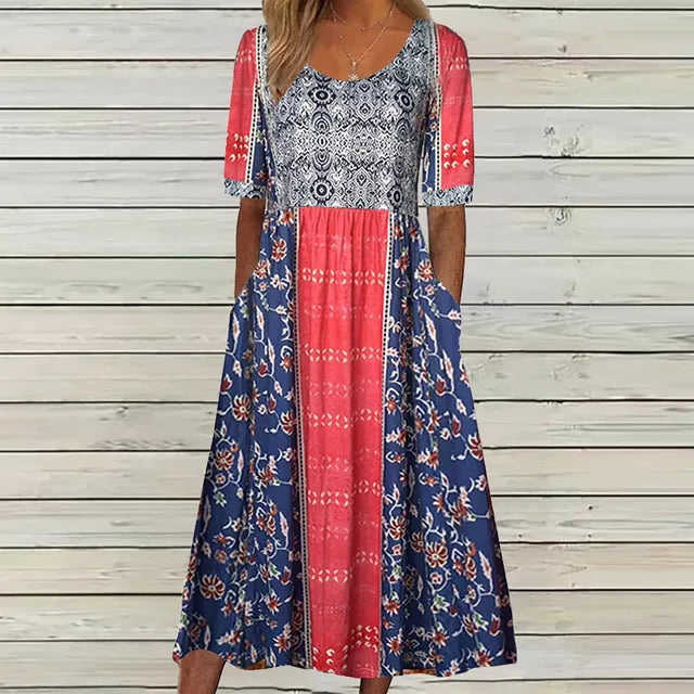 Bella Women's Summer Midi Dress | Bohemian Print, Flattering Fit, Plus Size Available 9