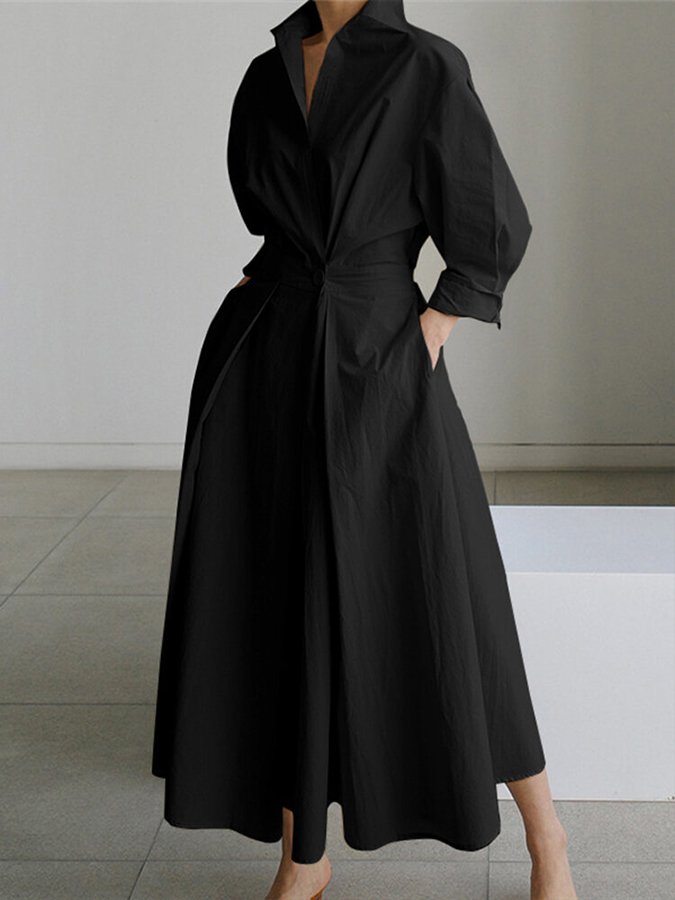 Cora Women's Maxi Dress | Collared Design with Pockets 3
