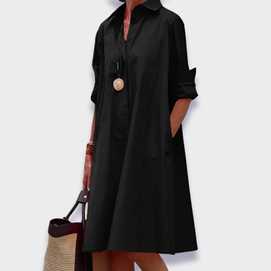 Cora Women's Polo Dress | Flared Midi with Long Sleeves 1