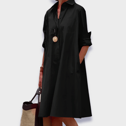 Cora Women's Polo Dress | Flared Midi with Long Sleeves 1