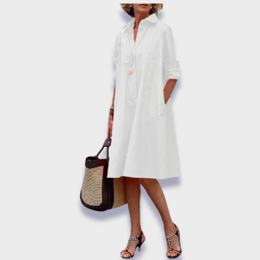 Cora Women's Polo Dress | Flared Midi with Long Sleeves 2