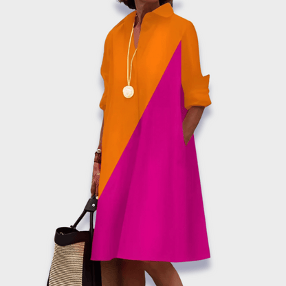 Cora Women's Polo Dress | Flared Midi with Long Sleeves 3