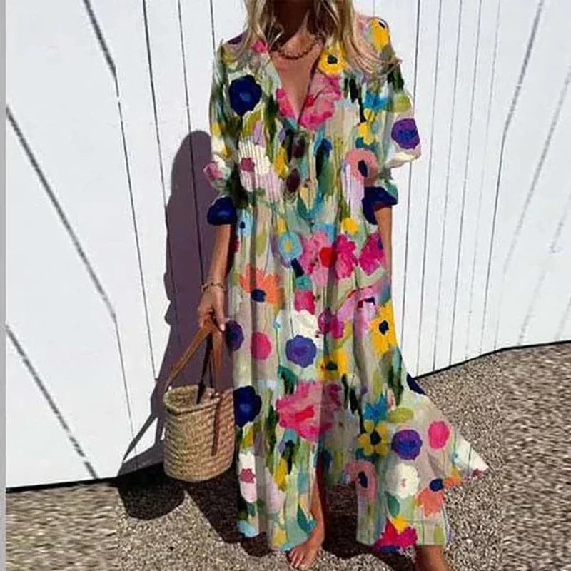Fiona Women's Maxi Dress | Floral Print, V-Neck 0