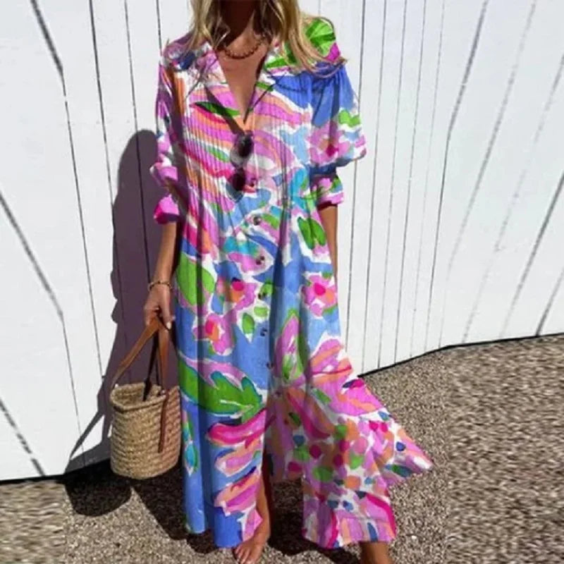 Fiona Women's Maxi Dress | Floral Print, V-Neck 2