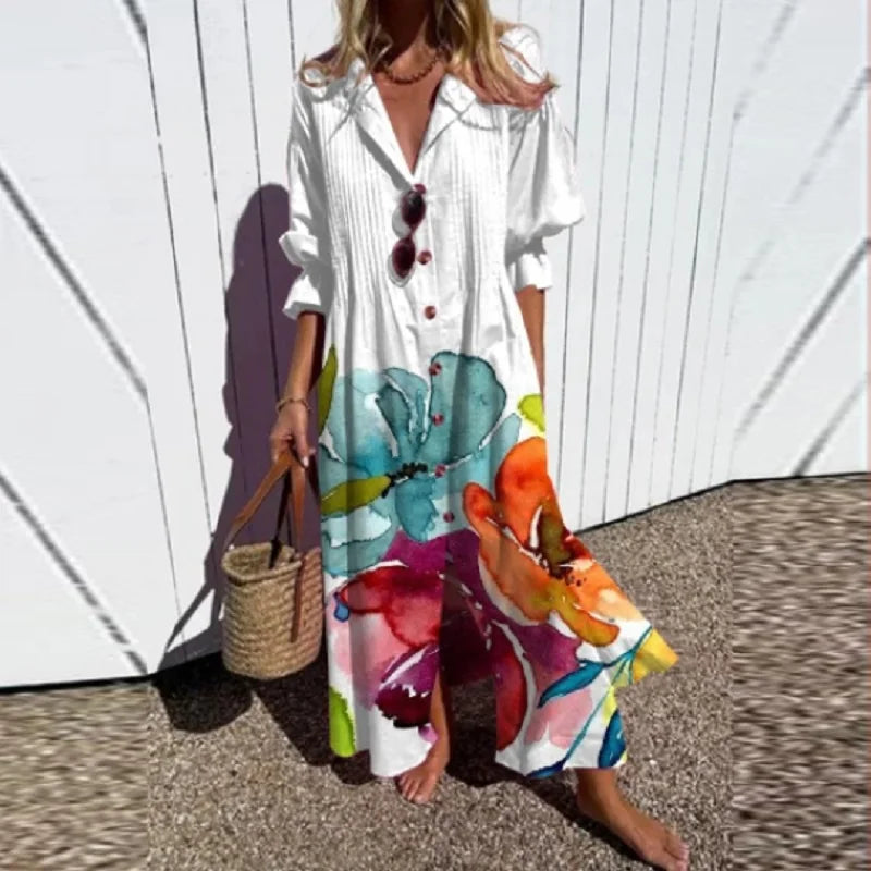 Fiona Women's Maxi Dress | Floral Print, V-Neck 6