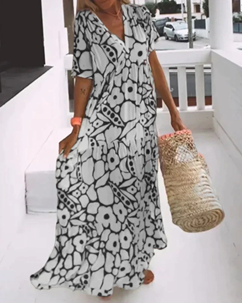 Fiona Women's Maxi Dress | V-Neck Abstract Print, Flutter Sleeves 3