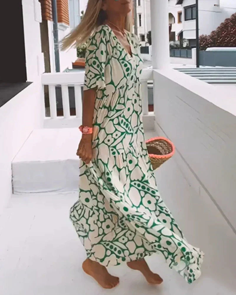 Fiona Women's Maxi Dress | V-Neck Abstract Print, Flutter Sleeves 5