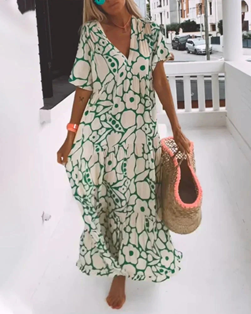 Fiona Women's Maxi Dress | V-Neck Abstract Print, Flutter Sleeves 6