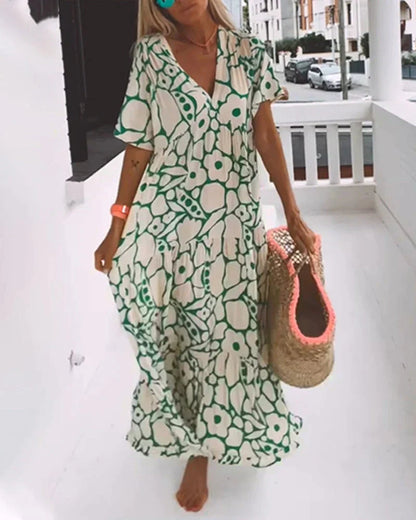 Fiona Women's Maxi Dress | V-Neck Abstract Print, Flutter Sleeves 6