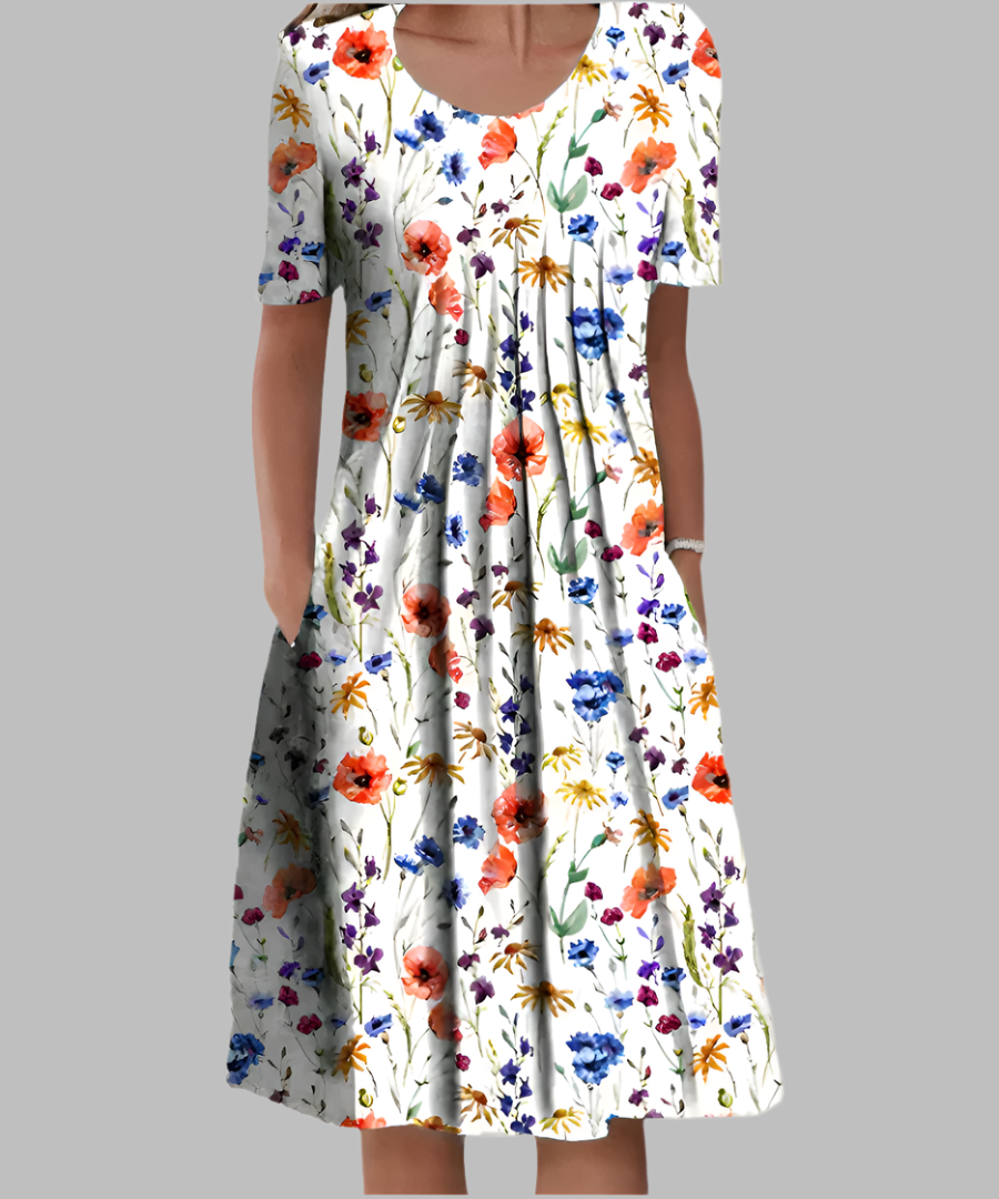 Fiona Women's Midi Dress | Floral Print, Short Sleeve, Lightweight 0