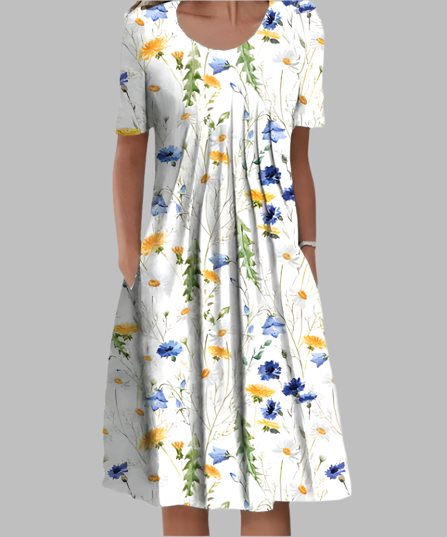 Fiona Women's Midi Dress | Floral Print, Short Sleeve, Lightweight 1