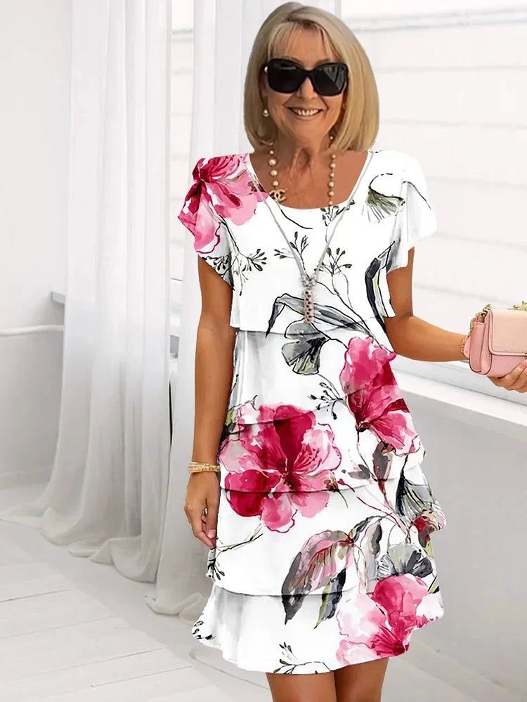 Fiona Women's Mini Dress | Floral Print, Tiered Design 0