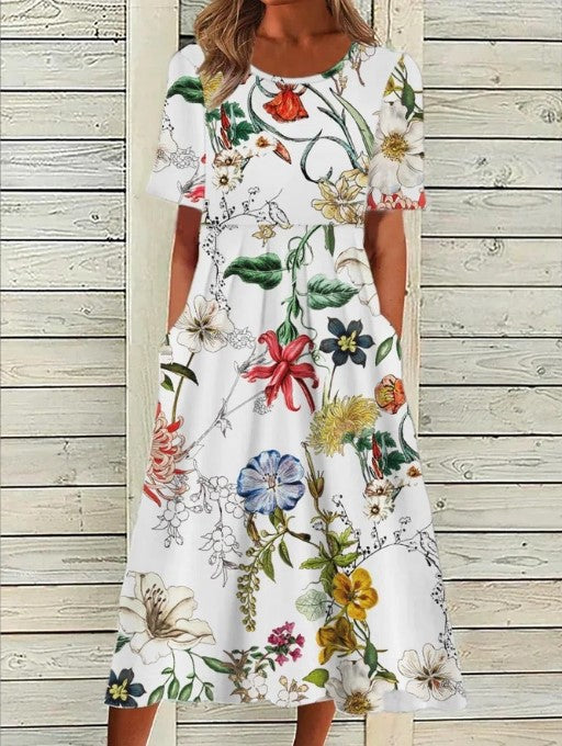 Flora Women's Midi Dress | A-Line, Breathable Fabric, Floral Print, Plus Size Available 8