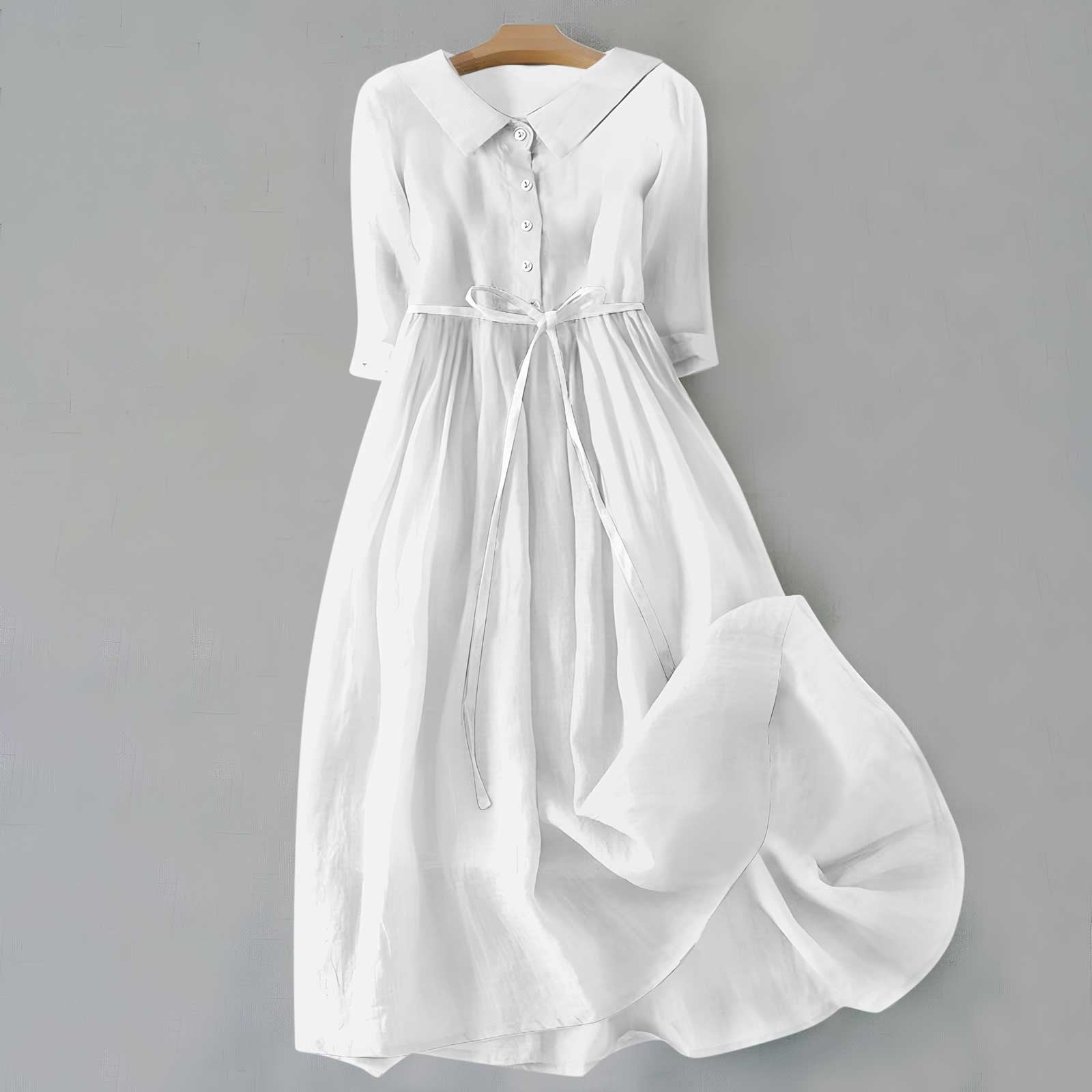 Gina Women's Midi Dress | V-Neck, Gathered Waist, Casual Summer Dresses 2