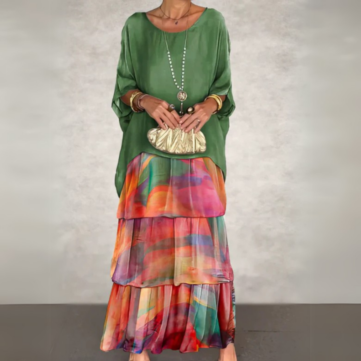 Lara Women's Maxi Dress | Layered Design, Long Sleeves, Elegant Summer Dress 0